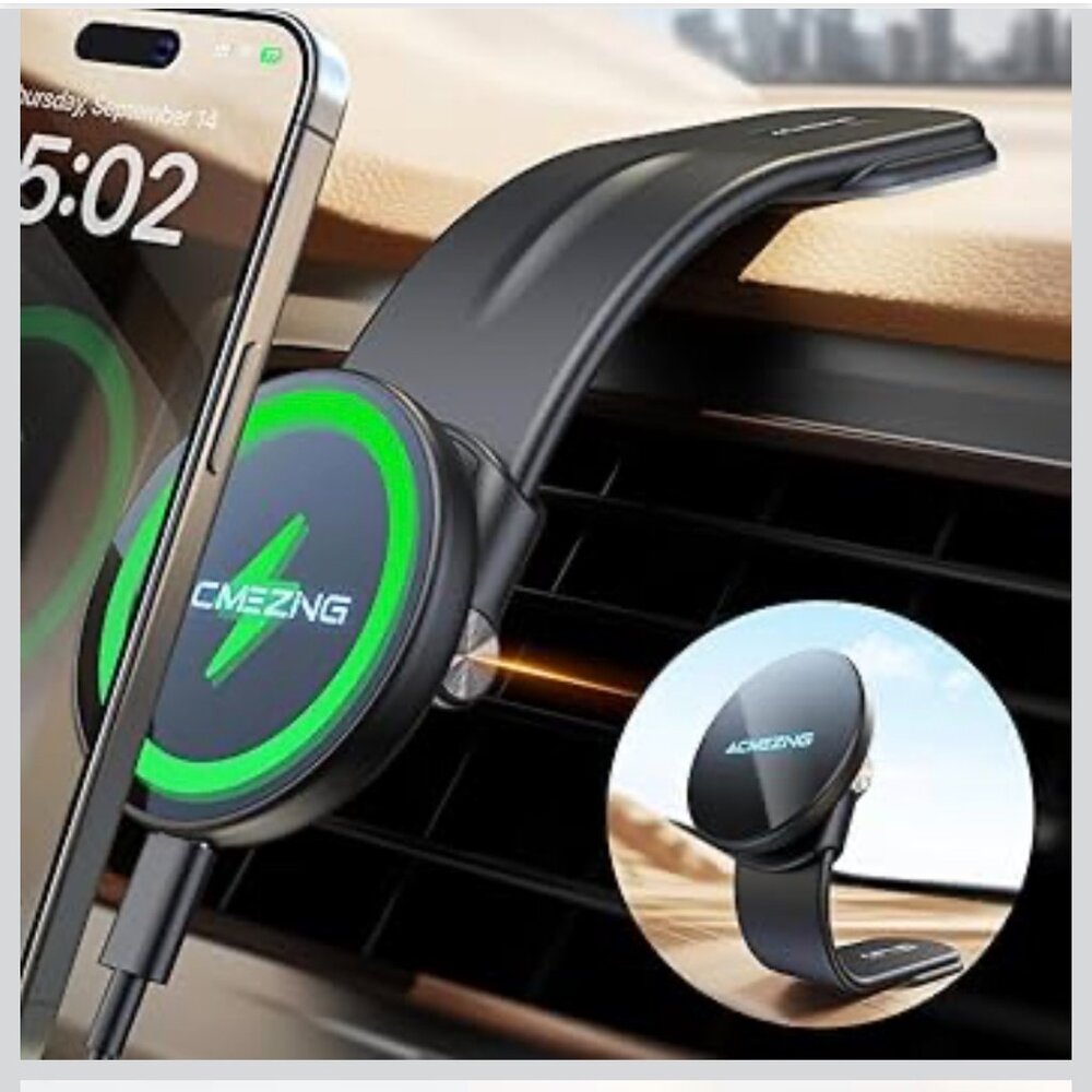 15W Only for iPhone MagSafe Car Mount Charger, 360% Adjustable Aluminum Alloy Ar